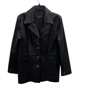 Colebrook Essentials Black Leather Button Up Jacket Womens Large L Coat